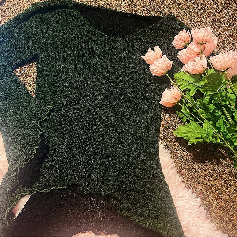 Y2K Fairycore Goblincore Double Layered Green Ruffle Top Sz S